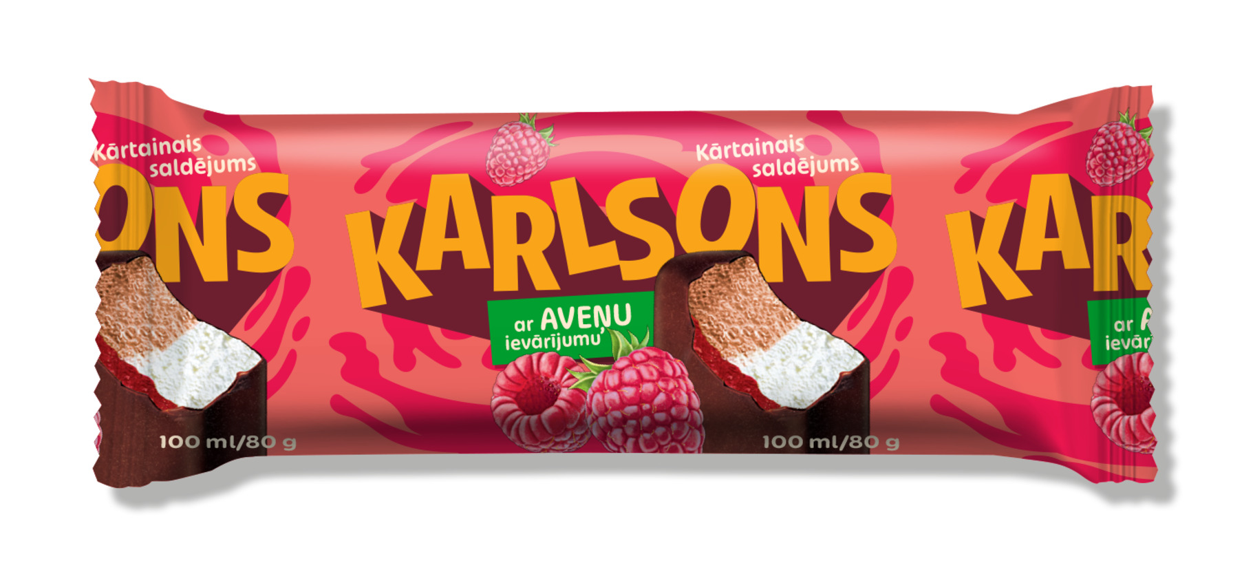 Saldējums kārtainais aveņu 100ml/80g, Karlsons