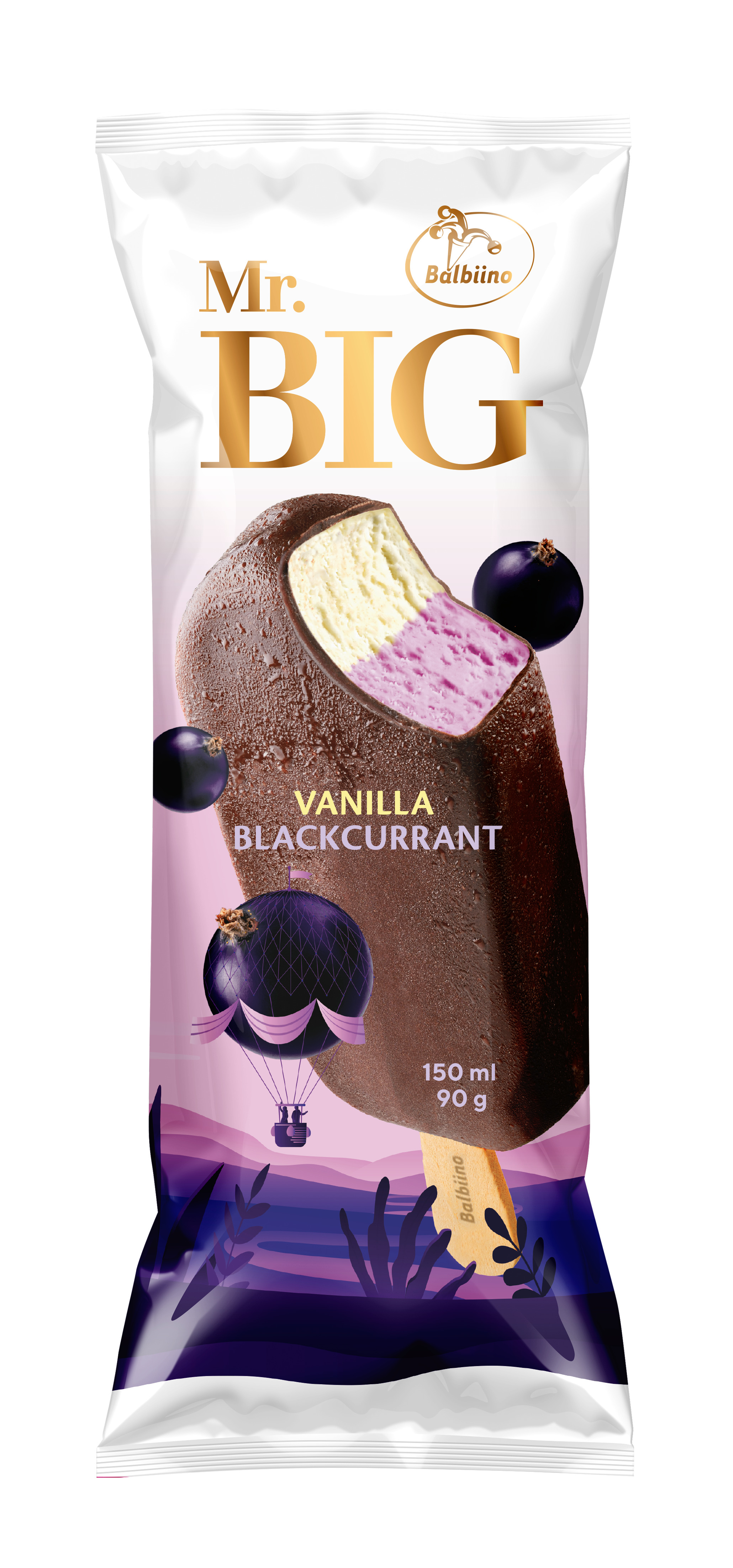 Saldējums krēj. vaniļas un upeņu šok. glaz. uz koc. Mr. Big 150ml/ 90g, Balbiino