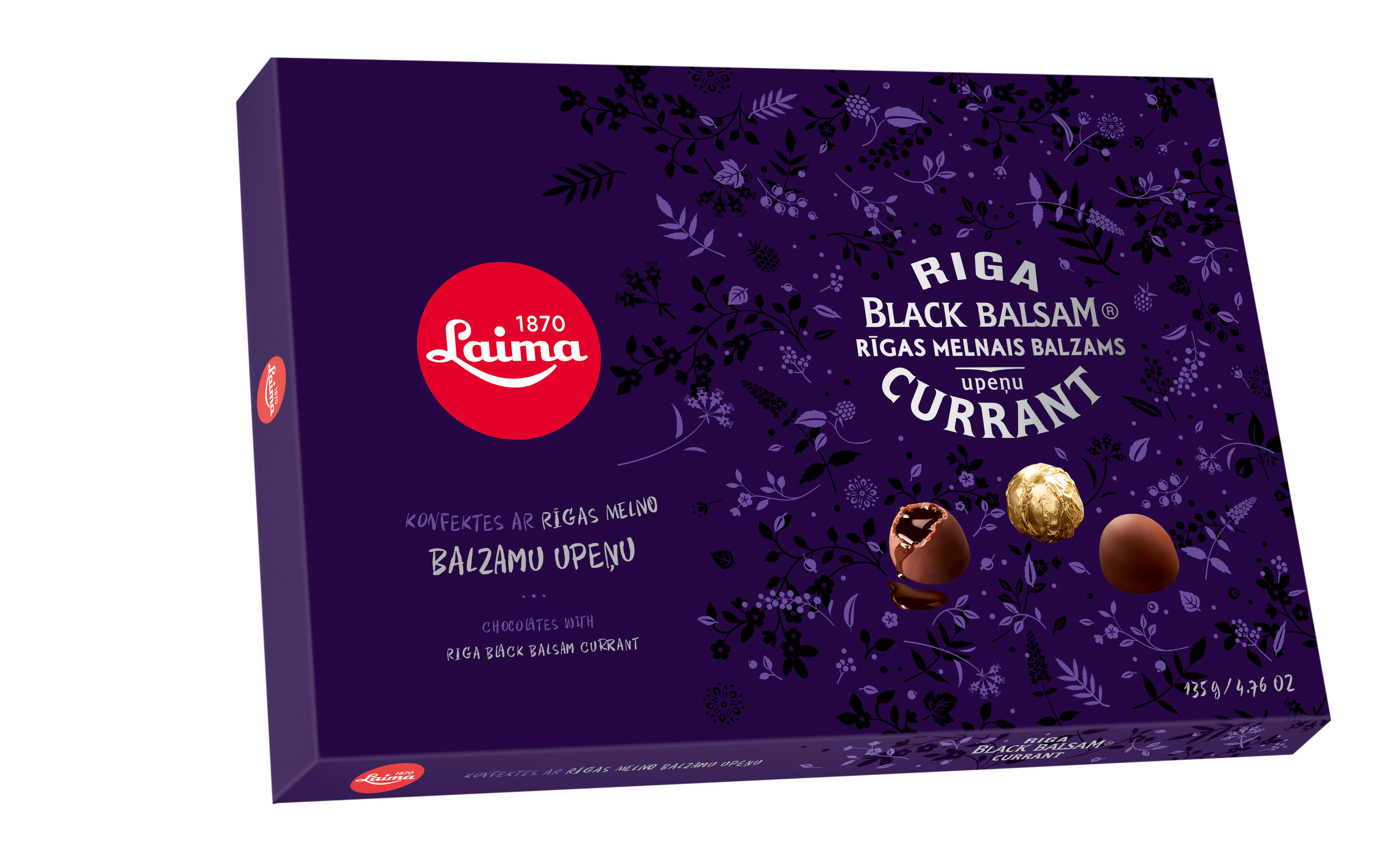 Šok. konfektes ar Rīgas Melno upeņu balzāmu 135g, Laima